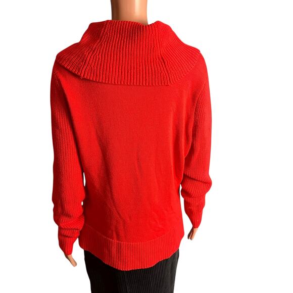 Lauren Ralph Lauren Orange Cowl Neck Sweater XL Preppy Soft Cabincore Ski Resort - Picture 3 of 4